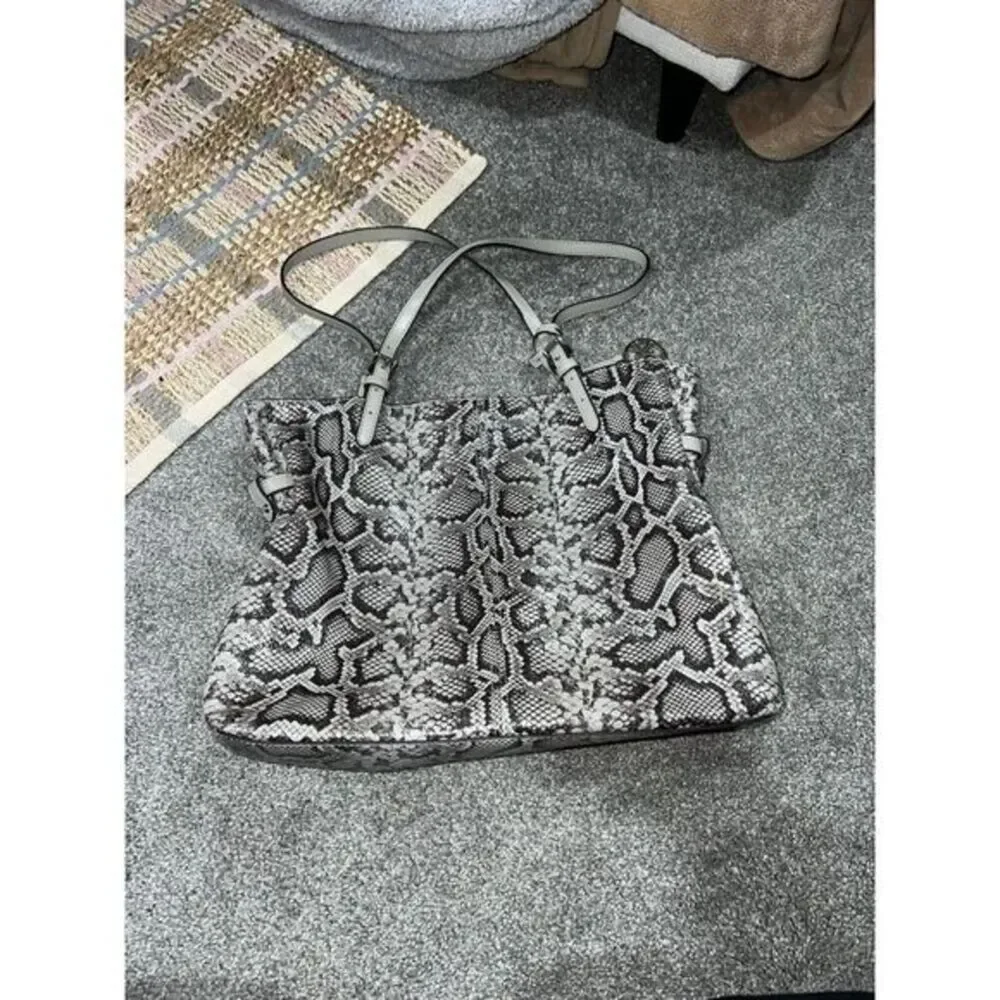 Michael Kors Lenox Embossed‎ Leather Large Tote Grey Python - NEW